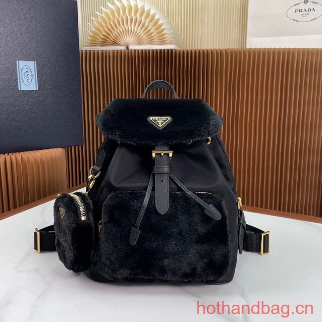 Prada Re-Nylon and shearling backpack 1BZ074 black