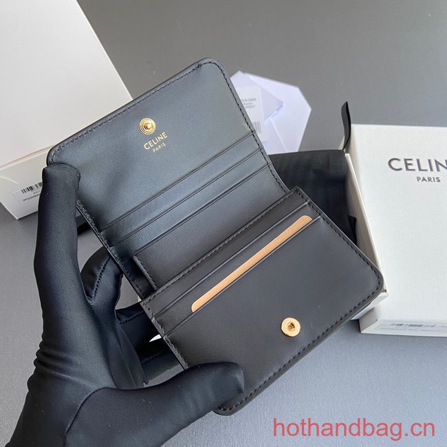 Celine TRIOMPHE COMPACT WALLET IN SHINY CALFSKIN 10K623 BLACK