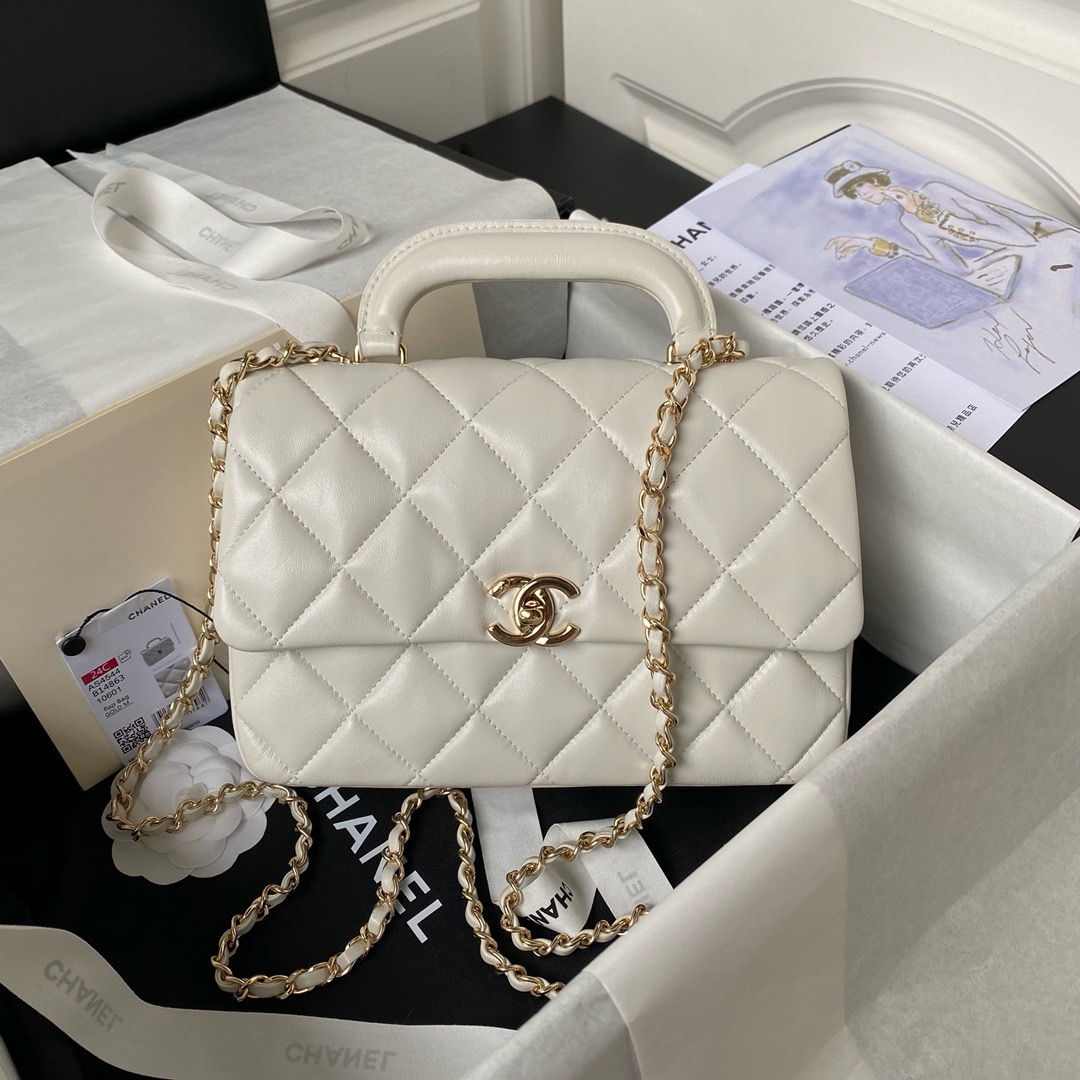 Chanel small flap bag with top handle AS4544 white