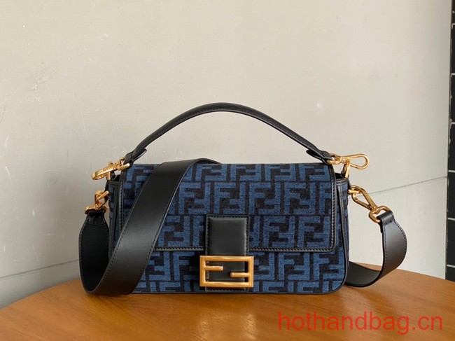 Fendi Baguette Chain Midi dove gray tapestry fabric bag with FF motif 8BR793 blue