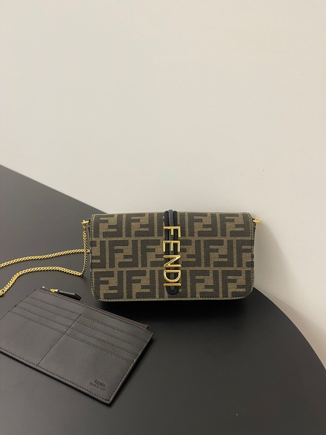 Fendi small FF jacquard fabric and leather bag F3670 Brown