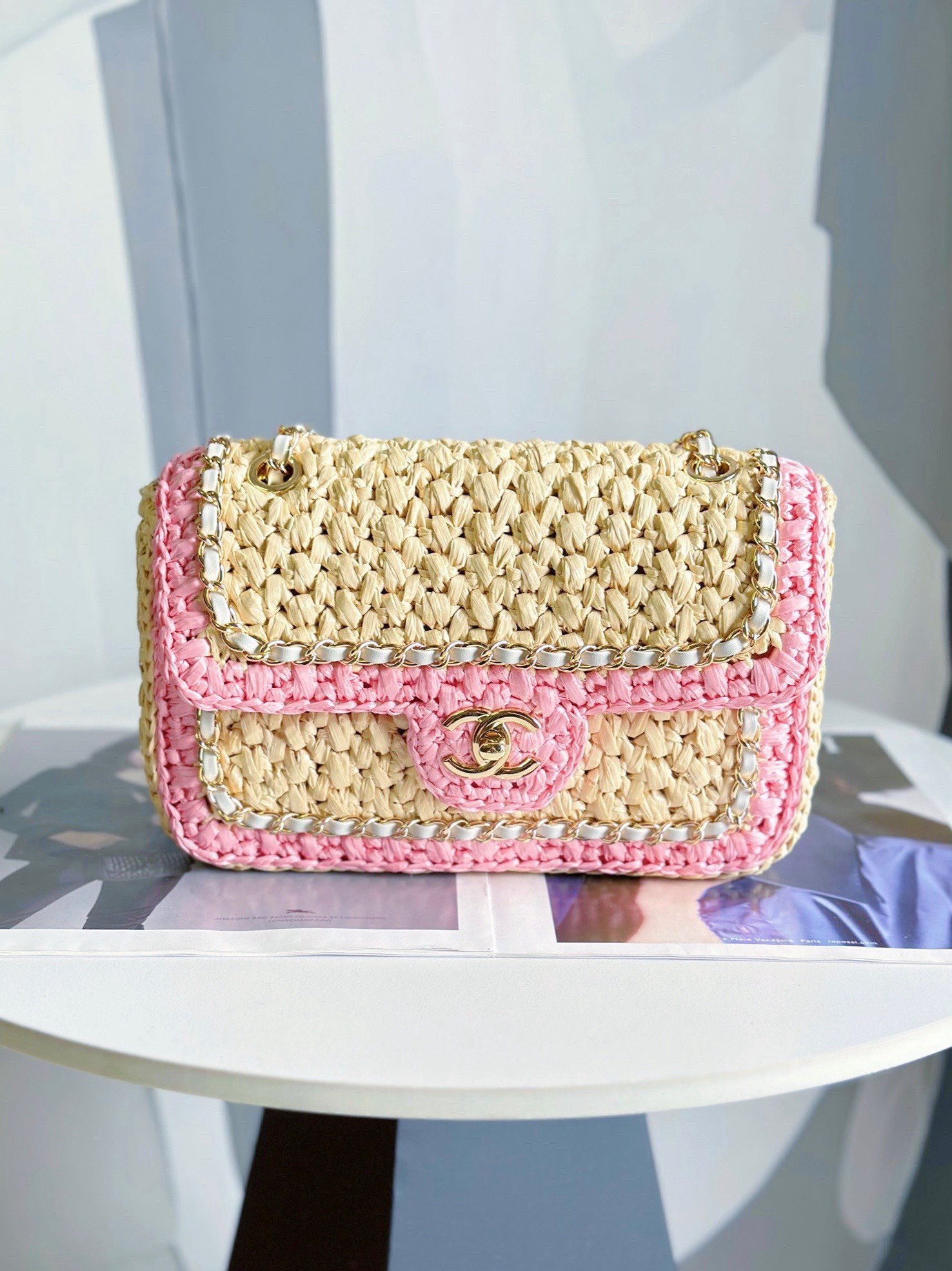 Chanel Weaving small Flap Bag AS6010 pink&Beige