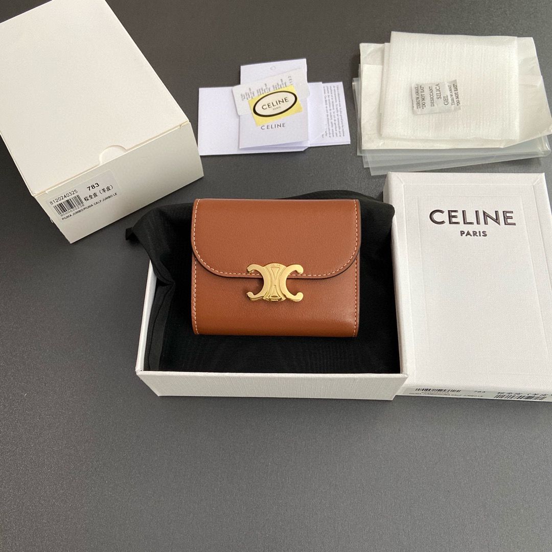 Celine SMALL WALLET TRIOMPHE IN SHINY CALFSKIN 10D783 BROWN