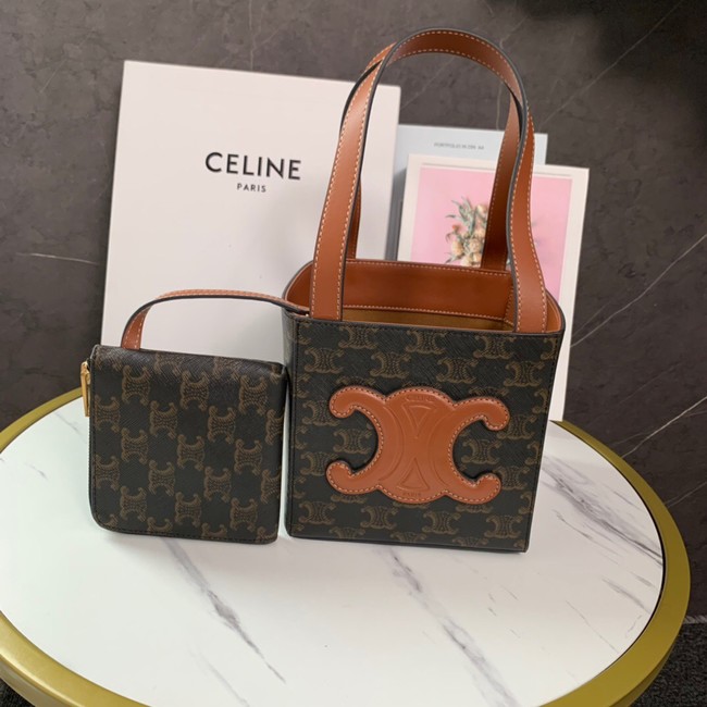 CELINE ENVELOPPE BAG IN TRIOMPHE CANVAS AND CALFSKIN 199202 TAN