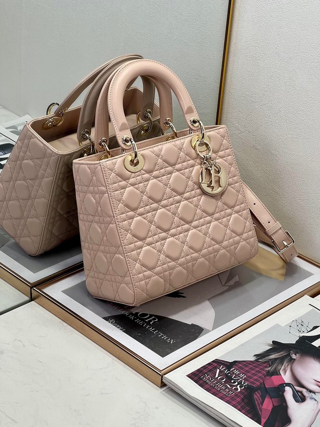 Medium Lady Dior Bag Cannage Lambskin M0565ON Powder Pink