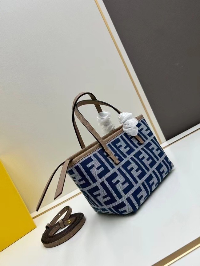 Fendi mini FF jacquard fabric and leather bag F3671 Electric Blue