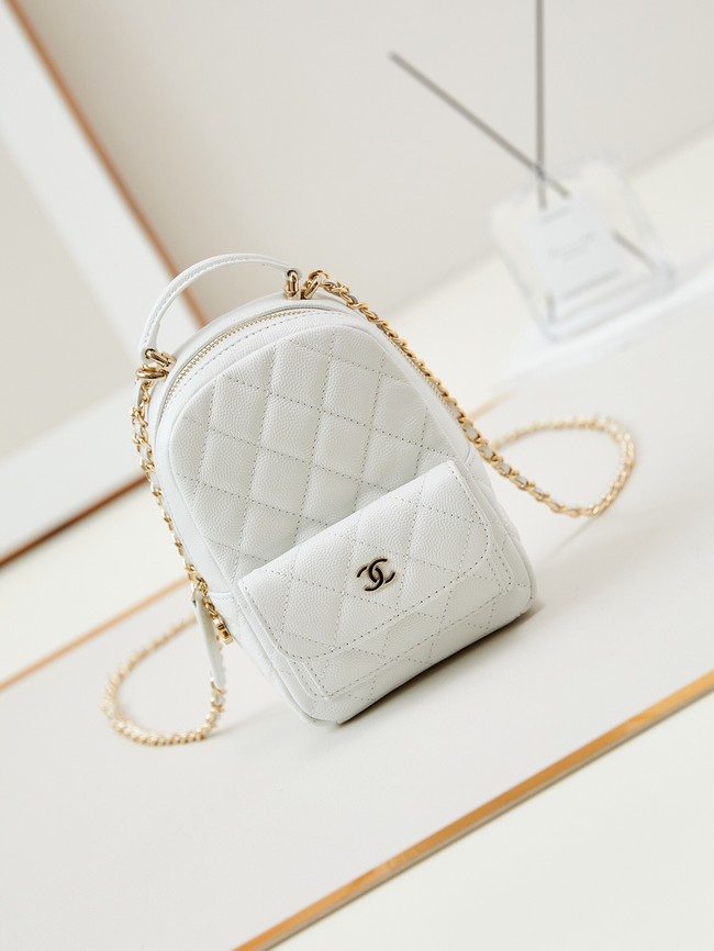 Chanel MINI BACKPACK AP3753 Grained Calfskin & Gold-Tone Metal white