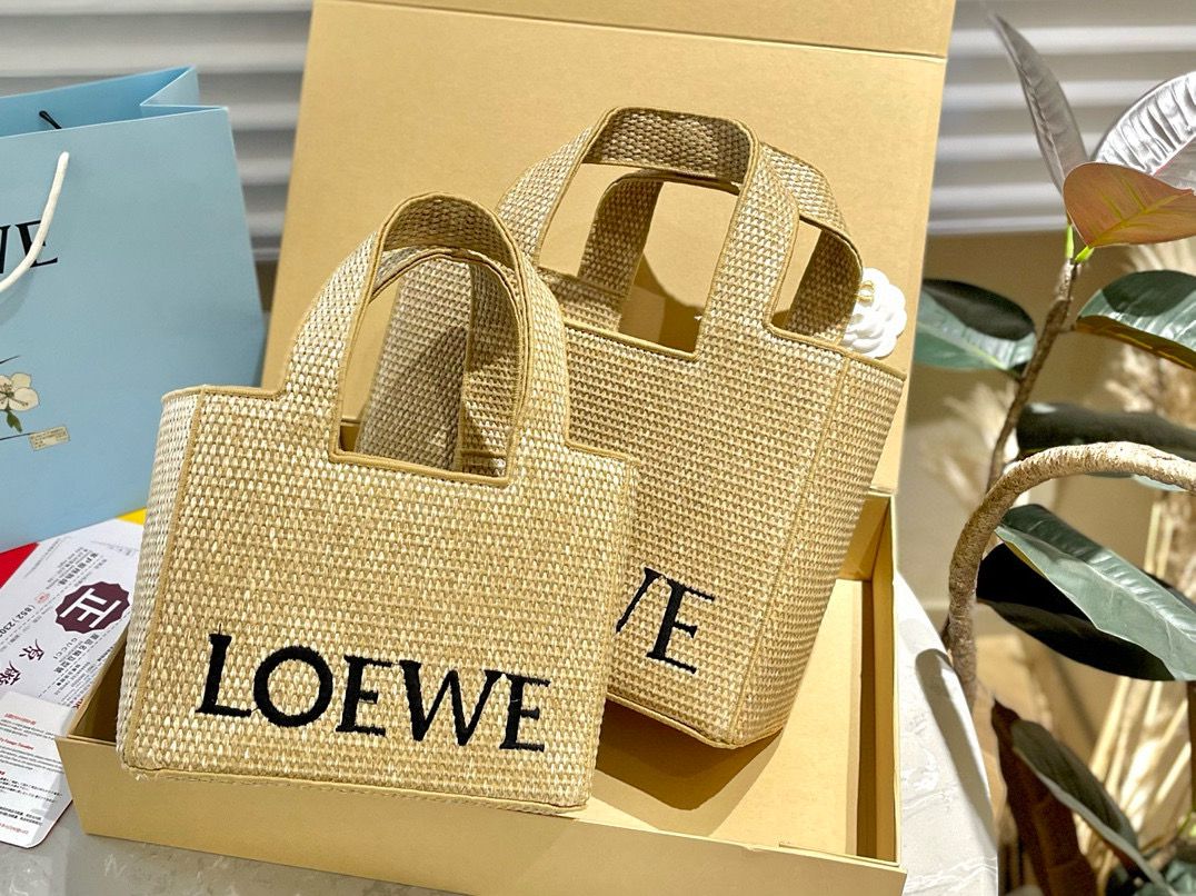 Loewe Anagram Basket Woven Straw Shopping Tote Bag 652399 Beige