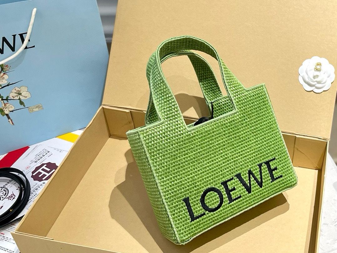 Loewe Anagram Basket Woven Straw Shopping Tote Bag 652399 Green