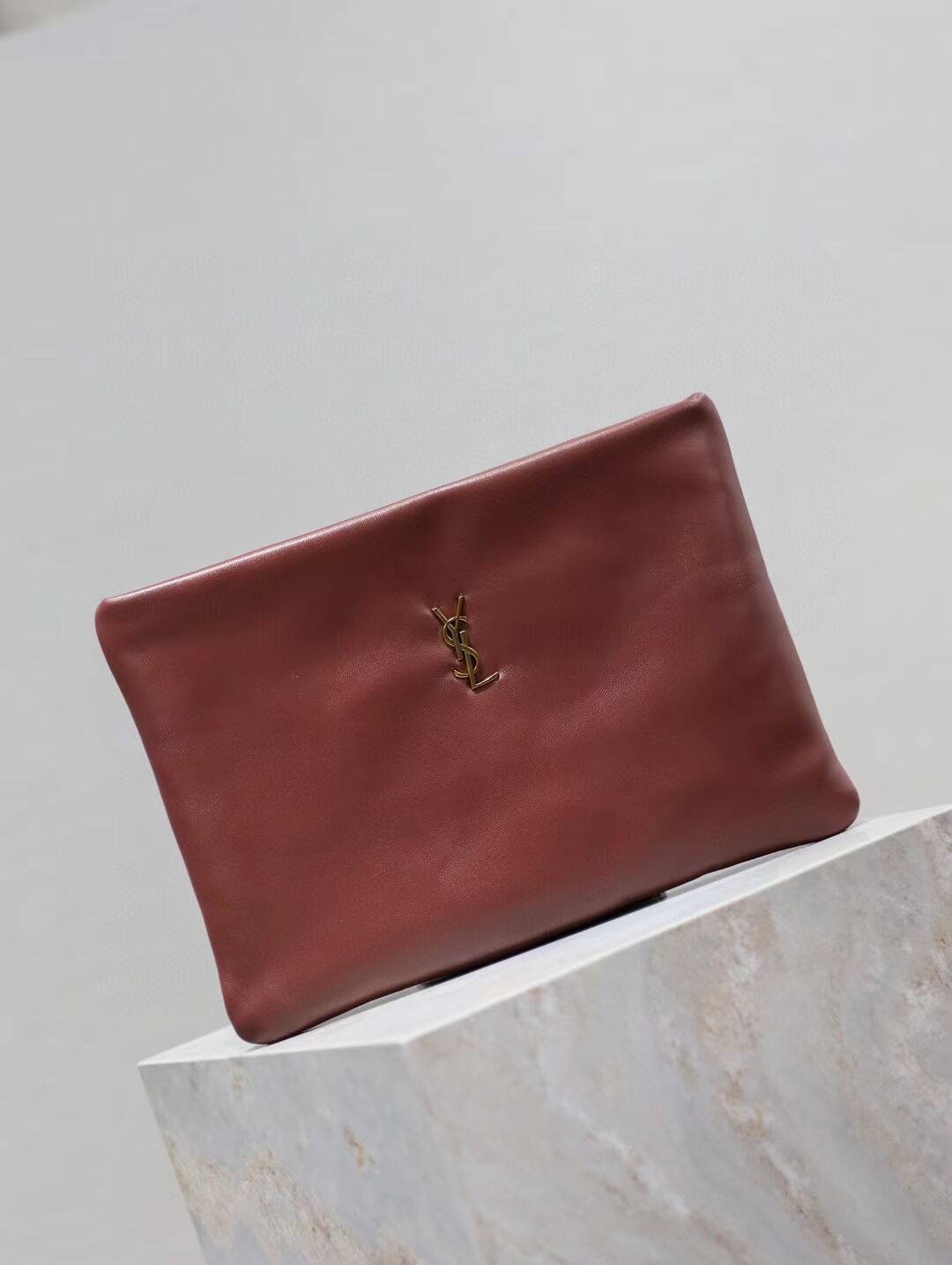 SAINT LAURENT CALYPSO LARGE POUCH IN LAMBSKIN 778943 ROUGE MERLOT