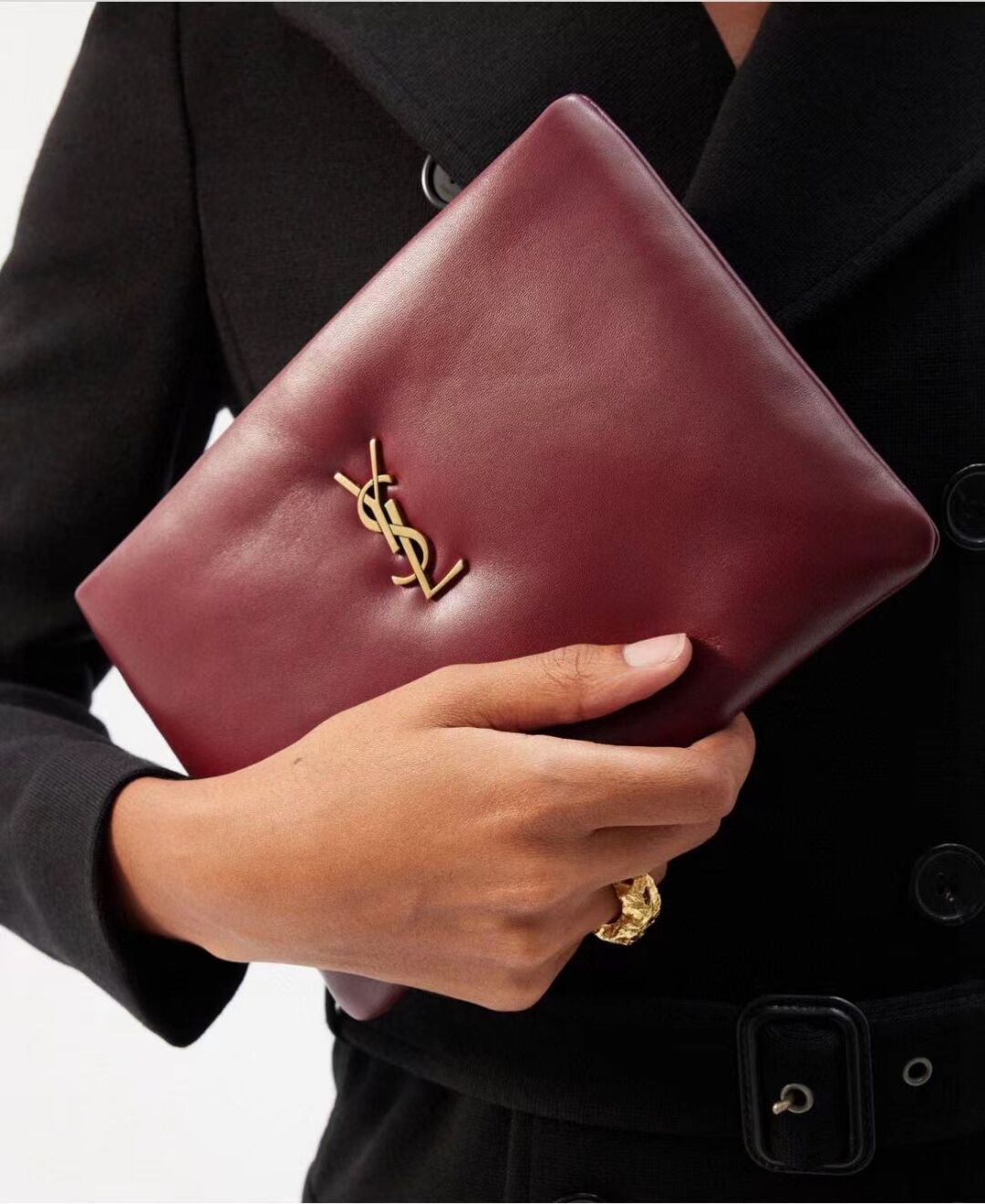 SAINT LAURENT CALYPSO SMALL POUCH IN LAMBSKIN 765025 ROUGE MERLOT