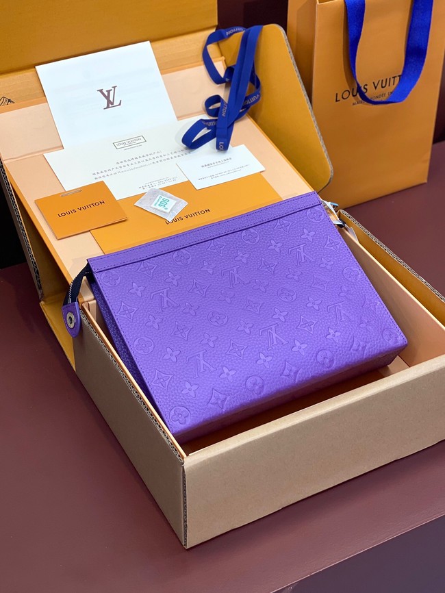 Louis Vuitton Pochette Voyage Monogram embossed cowhide leather MM M61692 Purple