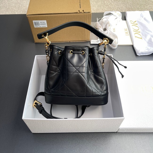 Small Dior Jolie Bucket Bag Black Calfskin and Macrocannage Lambskin M2780UN