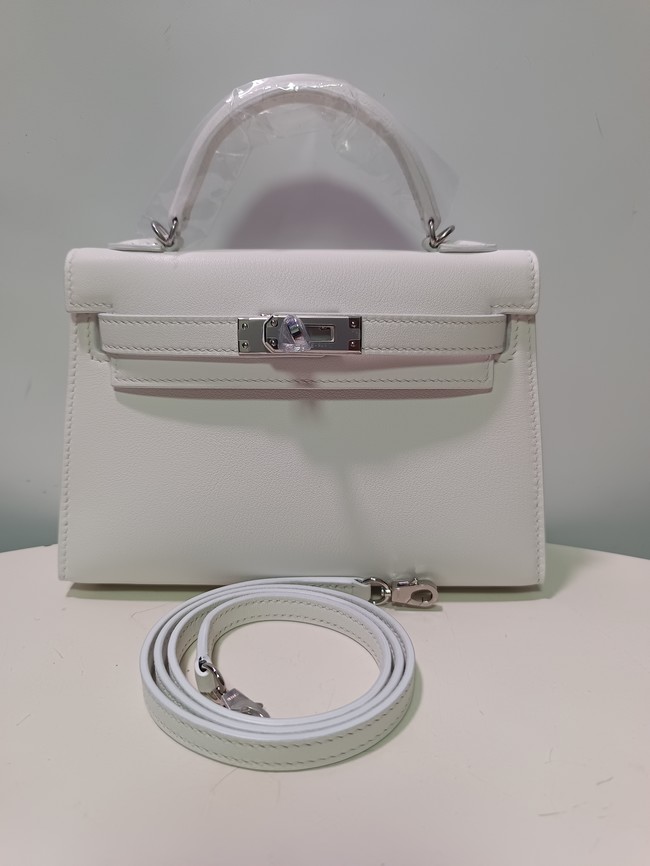 Hermes Kelly 19cm Shoulder Bags Original Swift Leather KL19 White Silver-Tone