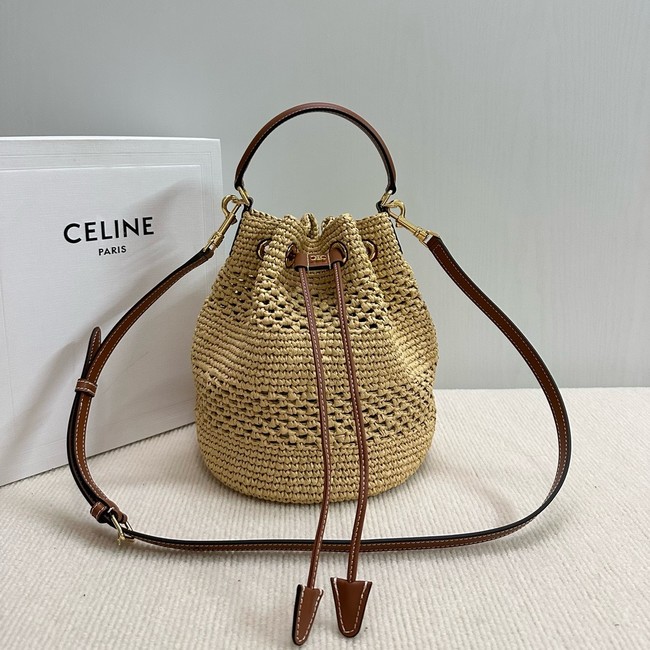 CELINE CLASSIC PANIER IN RAFFIA AND CALFSKIN 117882