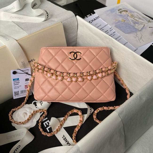 Chanel HOBO HANDBAG Lambskin & Gold-Tone Metal AS3787 pink