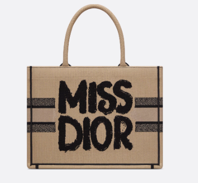 Medium Dior Book Tote Beige and Black Miss Dior Graffiti Embroidery M1296ZEZ