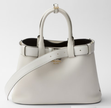 Prada Buckle medium leather handbag with belt 1BA434  White&Black