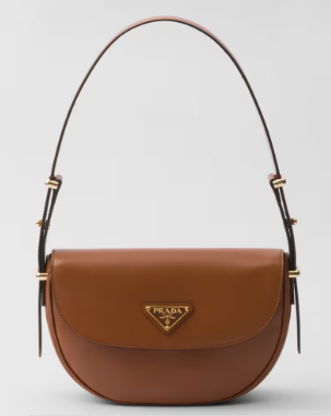 Prada Arque leather shoulder bag with flap 1BD365 Caramel