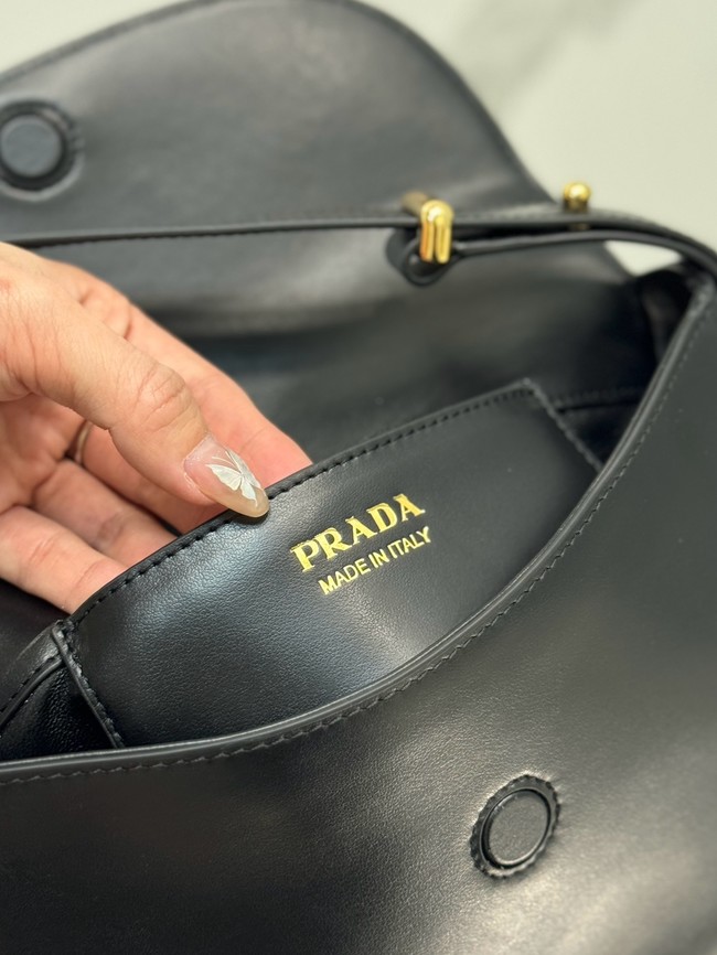 Prada Arque leather shoulder bag with flap 1BD365 black