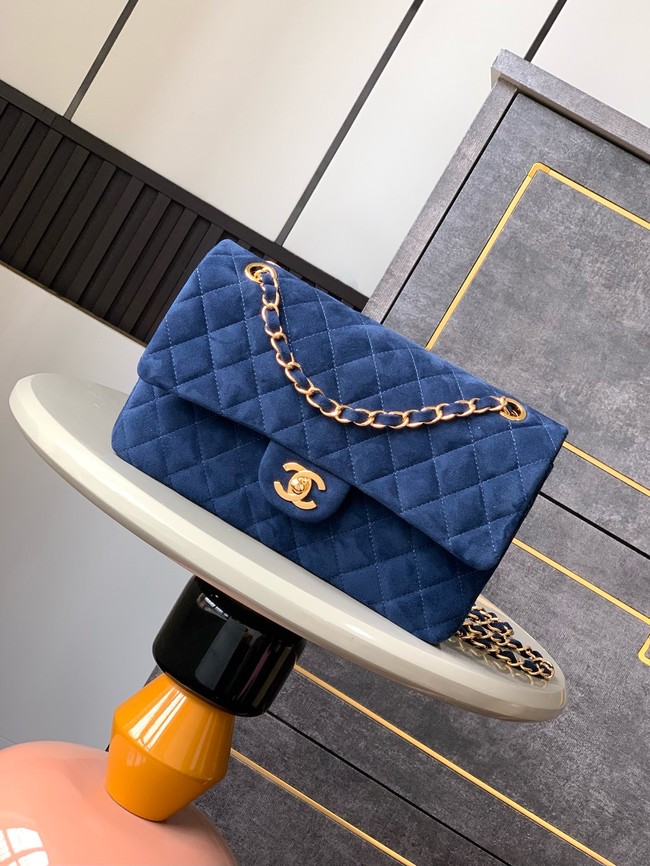 Chanel CLASSIC 11.12 HANDBAG velvet 1112 blue