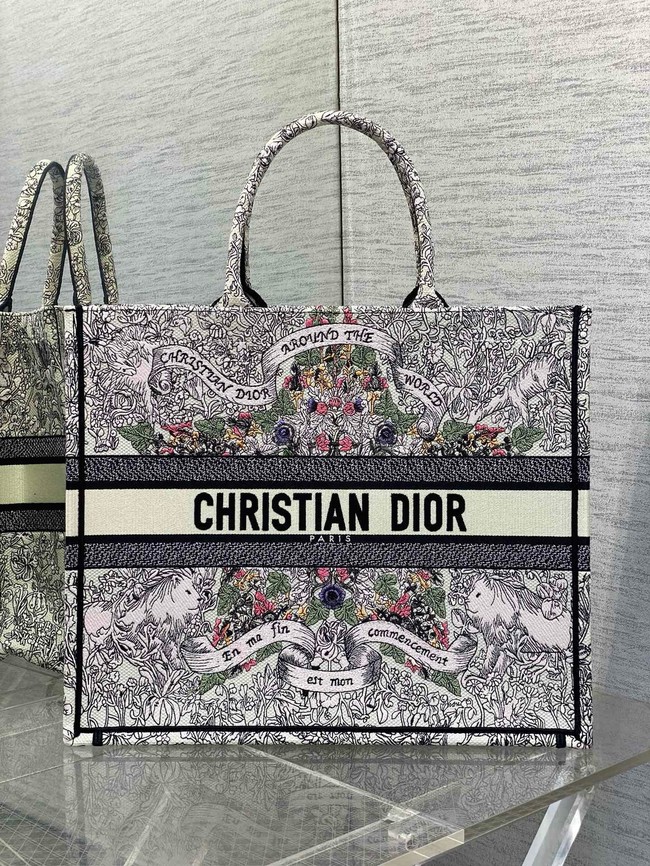 Large Dior Book Tote Embroidery with White M1286ZEDX