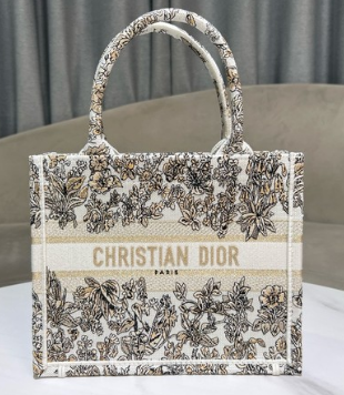 Small Dior Book Tote Latte Embroidery with Gold-Tone Millefiori Unicorn Motif M1265Z