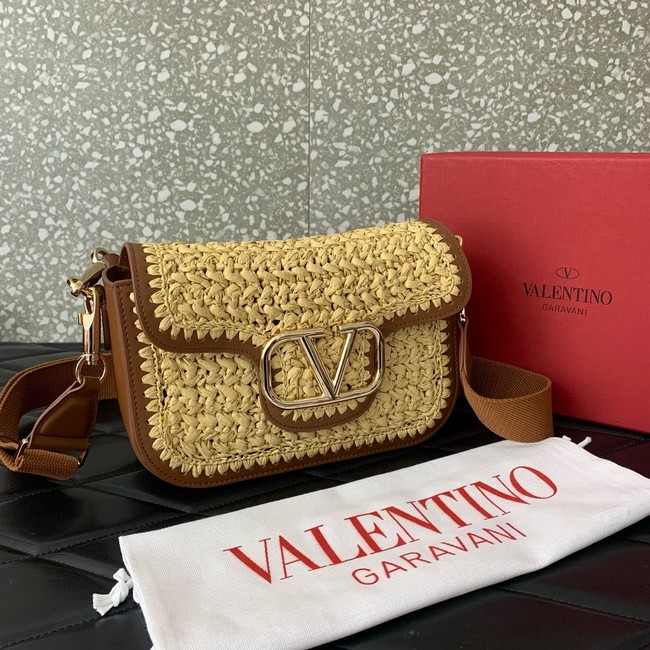 VALENTINO VLOGO SIGNATURE RAFFIA Shoulder Bag 0356 brown