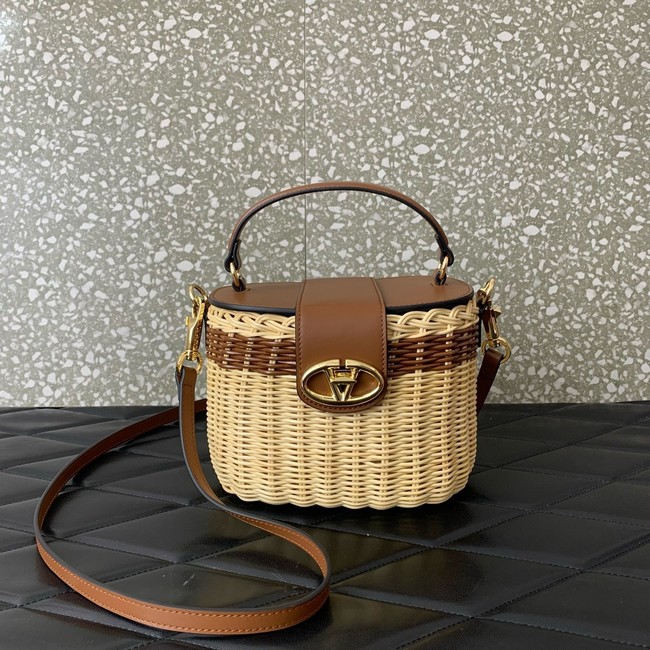 VALENTINO VLOGO SIGNATURE RAFFIA Shoulder Bag 5066 brown