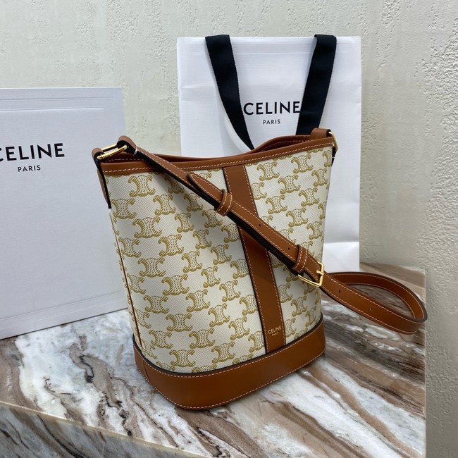 Celine SMALL BUCKET IN TRIOMPHE CANVAS AND CALFSKIN 191442 WHITE