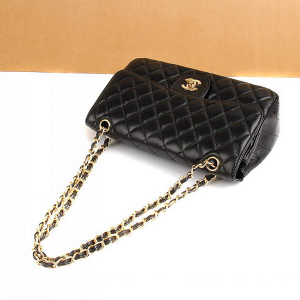 Chanel 2.55 Series Flap Bag 1112 Black Leather Golden Hardware