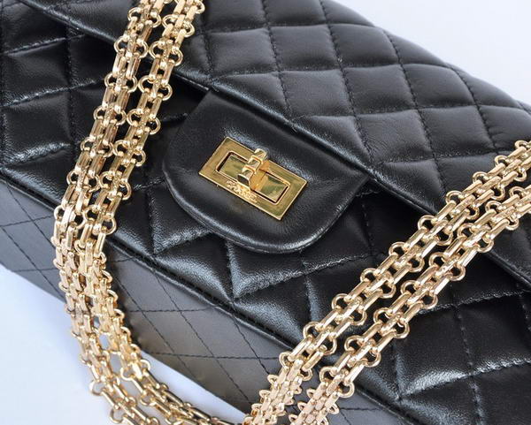 buy cheap Chanel 2.55 Series 1122 Classic Black Sheepskin Flap Bag Gold Hardware