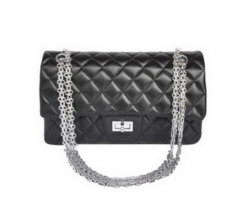 buy cheap Chanel 2.55 Series 1122 Classic Black Sheepskin Flap Bag Silver Hardware