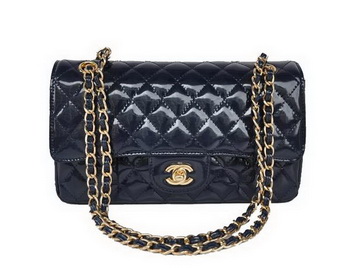 buy Cheap Chanel 2.55 Series Royalblue Patent Leather Flap Bag Gold Hardware