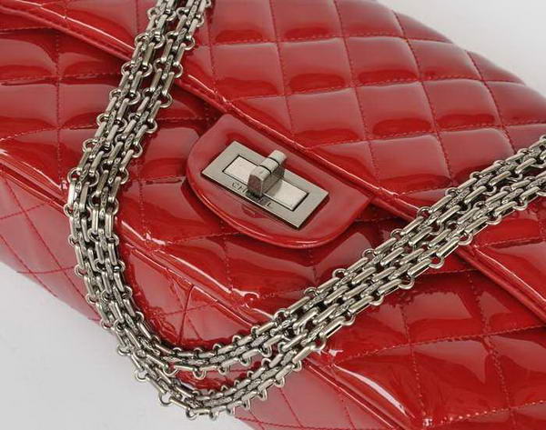 Ladies Chanel A30227 Red Patent Leather Jumbo Flap Bags Silver