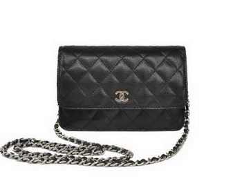 New Cheap Chanel A33814 Black Grain Leather Flap Bag Silver