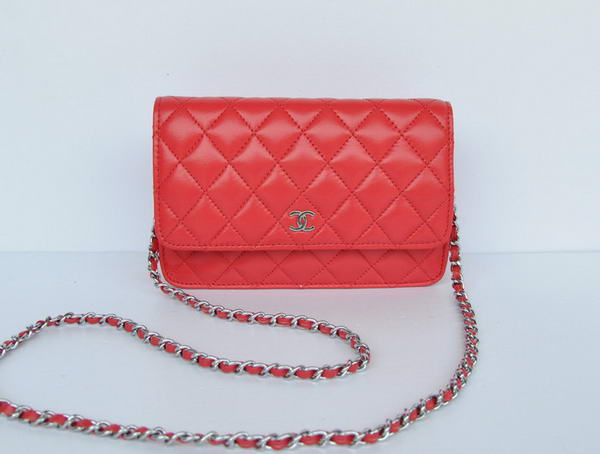 New Color Chanel A33814 Red Sheepskin Leather Flap Bag Silver