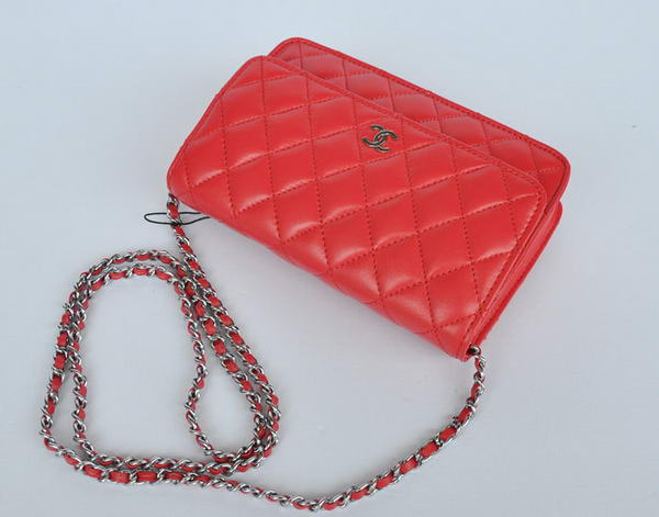 New Color Chanel A33814 Red Sheepskin Leather Flap Bag Silver