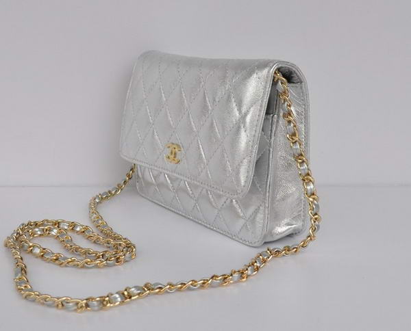 New Color  Chanel A33814 Silver Sheepskin Leather Flap Bag Gold