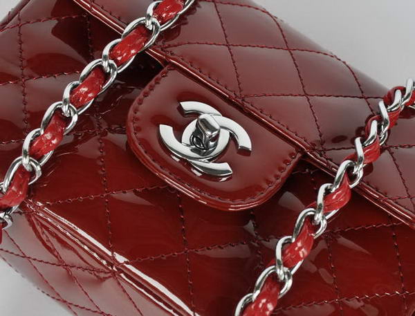 buy Cheap Chanel Classic mini Flap Bag 1115 Bordeaux Patent Silver Hardware