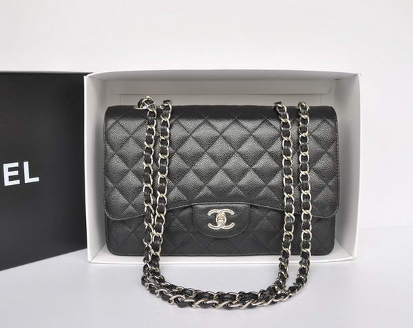 Fashion Chanel Original Caviar Leather Classic Flap Bag A28600 Black Silver