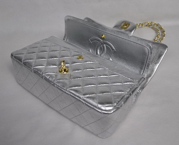 Chanel Classic Flap Bag 1112 Light Silver Leather Golden Hardware