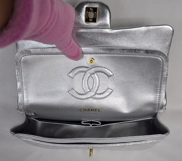 Chanel Classic Flap Bag 1112 Light Silver Leather Golden Hardware