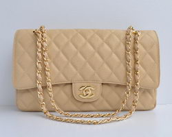 Chanel Classic 2.55 Series Apricot Caviar Golden Chain Quilted Flap Bag 1113