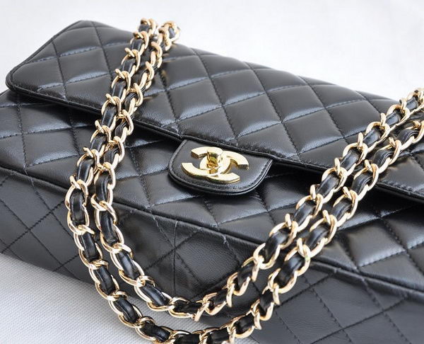 Chanel Classic 2.55 Series Black Lambskin Golden Chain Quilted Flap Bag 1113