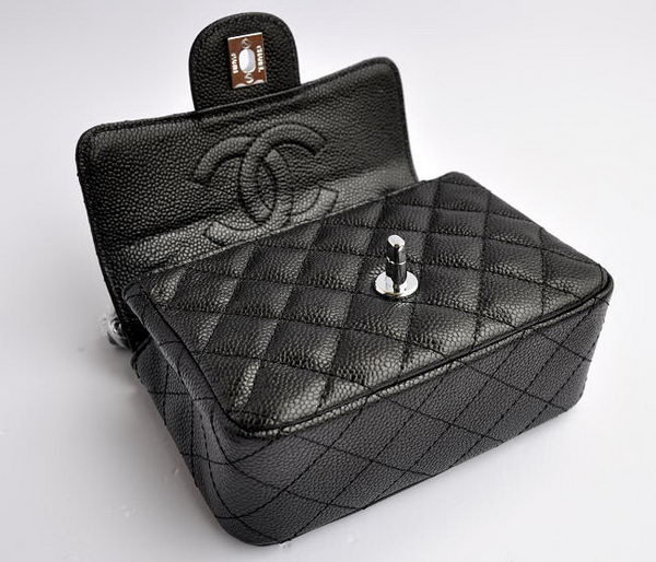 Chanel Classic Black Caviar Silver Chain Quilted Flap Bag