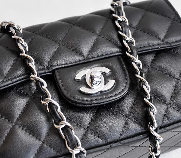 Chanel Classic Black Lambskin Silver Chain Quilted Flap Bag 1115