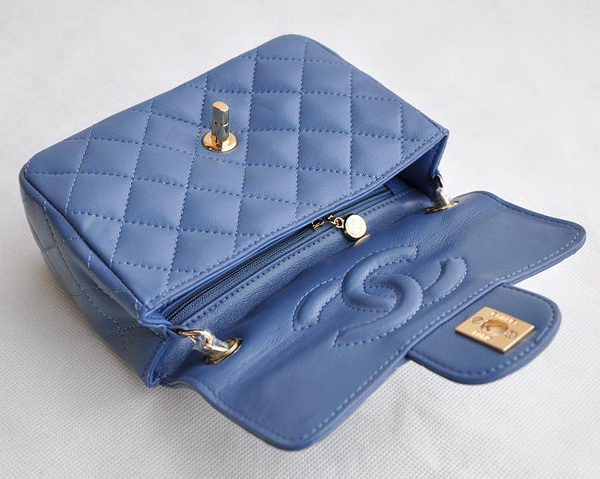 Chanel Classic Blue Lambskin Golden Chain Quilted Flap Bag 1115