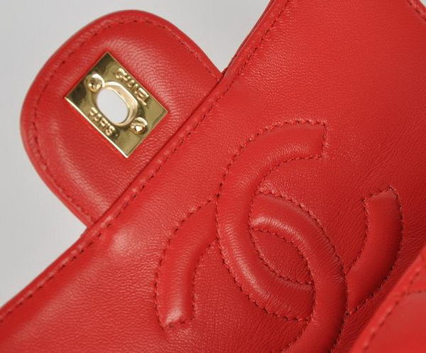 Chanel Classic Red Lambskin Golden Chain Quilted Flap Bag 1115