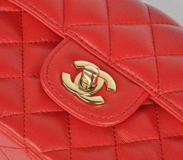 Chanel Classic Red Lambskin Golden Chain Quilted Flap Bag 1115